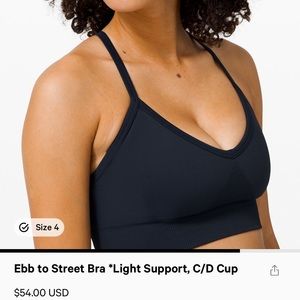 Ebb to Street Lululemon Bra Size 4 - Black
